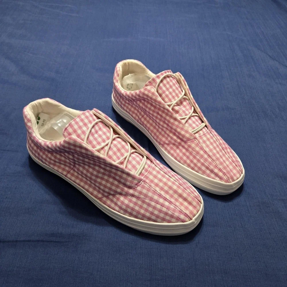 Comfortview Shoes Womens Size 11 Pink Gingham Athletic CVO Bungee Slip On
